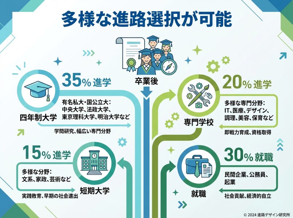 大学進学を目指す生徒向けサポート。学校の支援(個別相談、進路ガイダンス、模擬試験)と追加推奨支援(予備校併用、私立検討)を比較解説