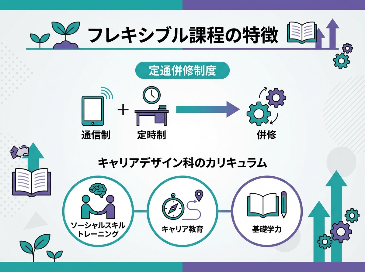広島立広島みらい創生高校の進学実績インフォグラフィック。九州工業大学・県立広島大学・中央大学・明治大学・近畿大学など国公立大学と私立大学への進学実績リスト。ネイビーとゴールドのアカデミックな配色。